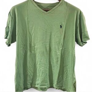 Polo Ralph Lauren Men's Green w/ Navy Logo V-neck T-shirt Size Medium